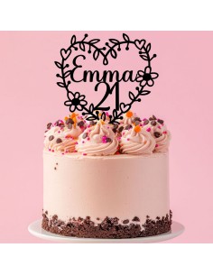 Taarttopper op Maat: Bloemenhart met Naam en Datum