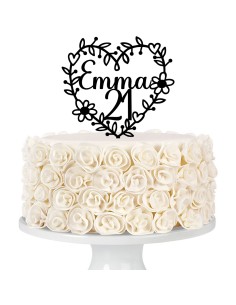 Taarttopper op Maat: Bloemenhart met Naam en Datum 2