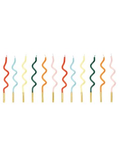 PartyDeco Verjaardag Kaarsen Curly Regenboog -12st-