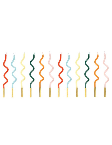 PartyDeco Verjaardag Kaarsen Curly Regenboog -12st-