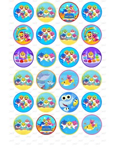 Eetbare Print Baby Shark Mini Cupcakes - 4cm