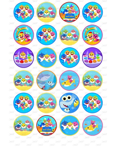 Eetbare Print Baby Shark Mini Cupcakes - 4cm