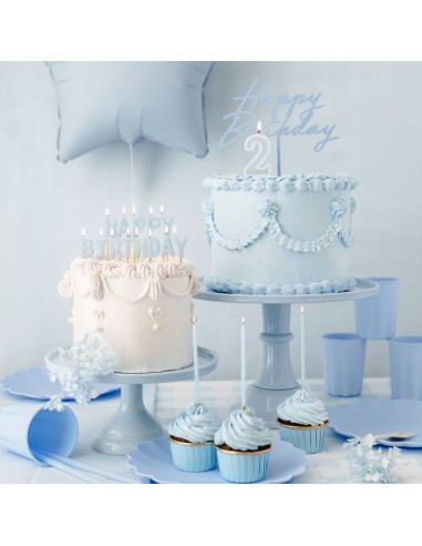 PartyDeco Verjaardag Kaarsen Blauw/Goud -12st-