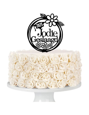 Taarttopper op Maat: Geslaagd Bloemen Rond met Naam