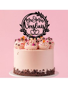 Taarttopper op Maat: Mr & Mrs Rond met Blad en Naam