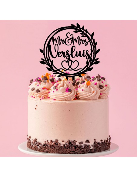 Taarttopper op Maat: Mr & Mrs Rond met Blad en Naam