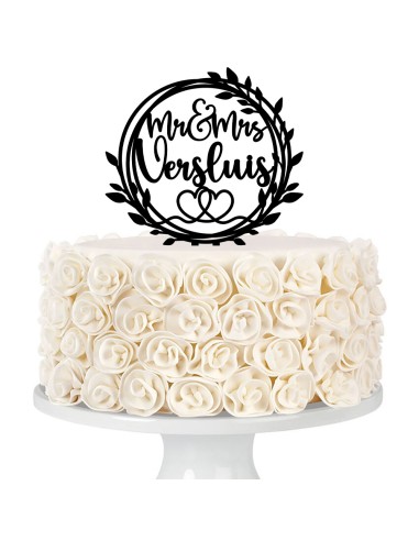 Taarttopper op Maat: Mr & Mrs Rond met Blad en Naam