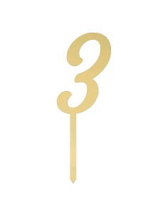 CakeDeco Taarttopper Cijfer 3 - Spiegel Goud - 10cm