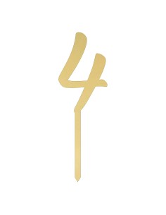 CakeDeco Taarttopper Cijfer 4 - Spiegel Goud - 10cm