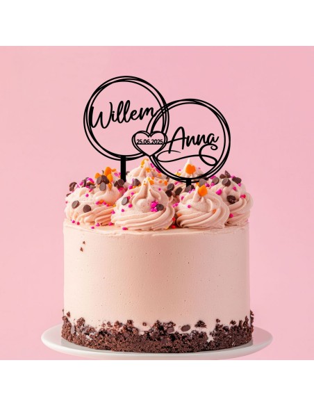 Taarttopper op Maat: Dubbel Rond met Namen en Datum