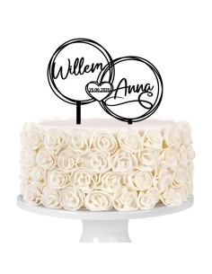 Taarttopper op Maat: Dubbel Rond met Namen en Datum 2