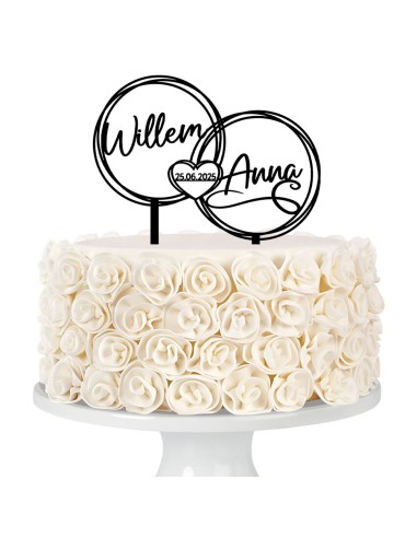 Taarttopper op Maat: Dubbel Rond met Namen en Datum