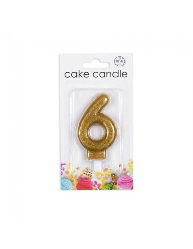 Glitter Kaars Goud Nummer 6 //