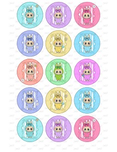Eetbare Print Labubu 3 Cupcakes - 5cm