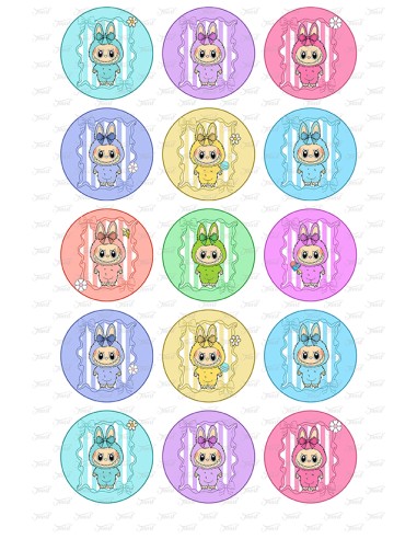 Eetbare Print Labubu 3 Cupcakes - 5cm