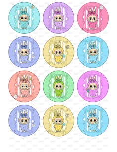 Eetbare Print Labubu 3 Cupcakes - 6cm