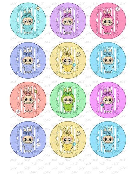 Eetbare Print Labubu 3 Cupcakes - 6cm