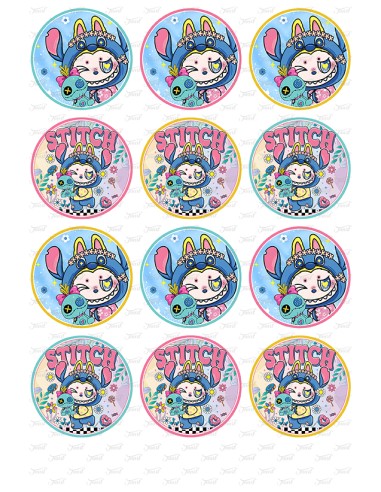 Eetbare Print Labubu Stitch Cupcakes - 6cm