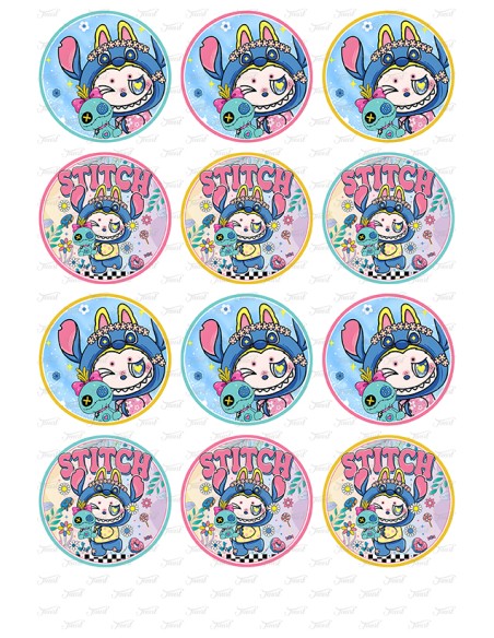 Eetbare Print Labubu Stitch Cupcakes - 6cm