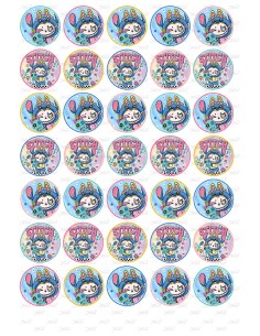 Eetbare Print Labubu Stitch Mini Cupcakes - 3,5cm