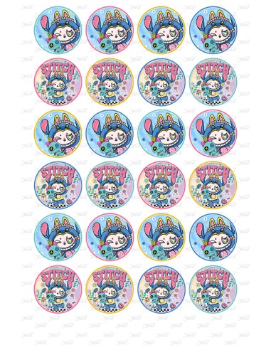 Eetbare Print Labubu Stitch Mini Cupcakes - 4cm