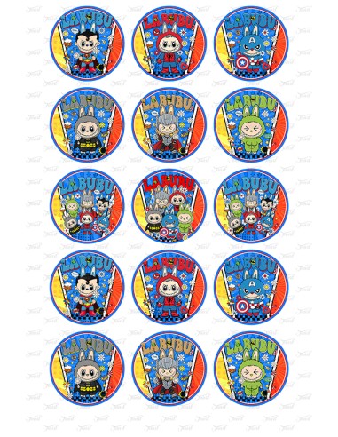 Eetbare Print Labubu Superhelden Cupcakes - 5cm