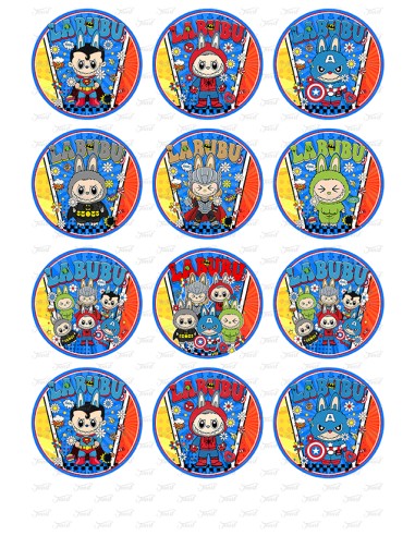 Eetbare Print Labubu Superhelden Cupcakes - 6cm
