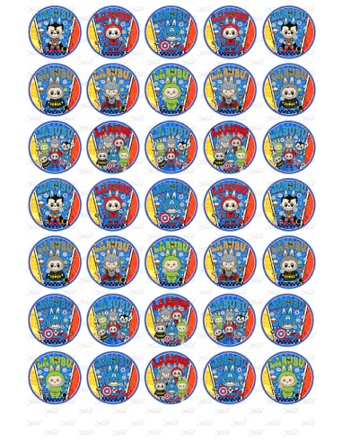 Eetbare Print Labubu Superhelden Mini Cupcakes - 3,5cm
