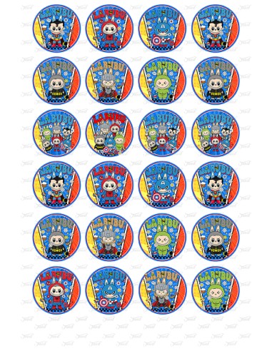 Eetbare Print Labubu Superhelden Mini Cupcakes - 4cm