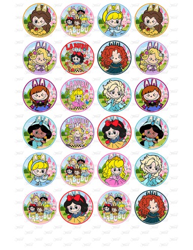 Eetbare Print Labubu Prinsessen Mini Cupcakes - 4cm
