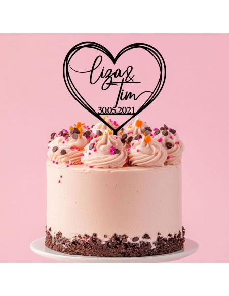 Taarttopper op Maat: Triple Heart met Naam en Datum
