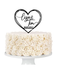 Taarttopper op Maat: Triple Heart met Naam en Datum 2