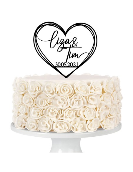 Taarttopper op Maat: Triple Heart met Naam en Datum
