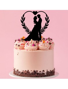 Taarttopper op Maat: Bruidspaar in Hart met Bladeren