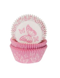 House of Marie Baking Cups Vlinder Roze Assorti -48st-