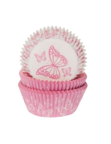 House of Marie Baking Cups Vlinder Roze Assorti -50st-