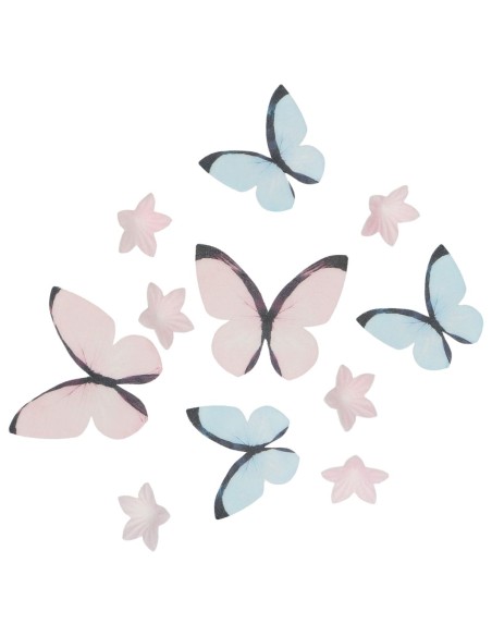 Wilton Ouwel Decoraties Bloemen & Vlinders Pastel Roze -30st