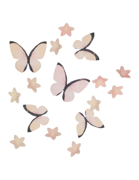 Wilton Ouwel Decoraties Bloemen & Vlinders Ombre Roze -30st