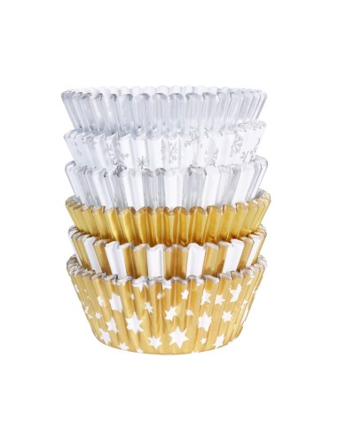 PME Folie Baking Cups Kerst Metallic Goud & Zilver -100st-