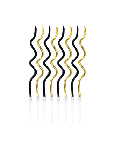 Verjaardag Kaarsen Curly Goud/Zwart -8st-
