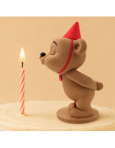 3D Taarttopper op Maat: Beertje Blaast Kaarsje Bruin/Rood