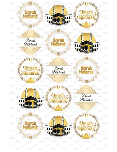 Eetbare Print Umrah Mubarak Wit/Goud Cupcakes - 5cm