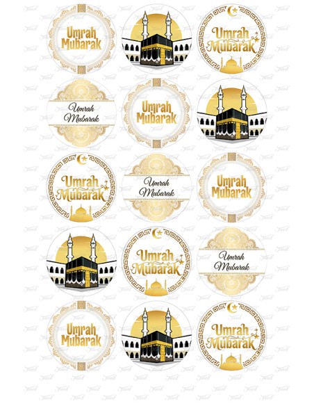 Eetbare Print Umrah Mubarak Wit/Goud Cupcakes - 5cm