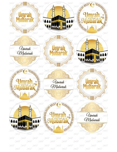 Eetbare Print Umrah Mubarak Wit/Goud Cupcakes - 6cm