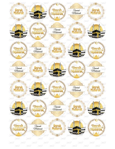 Eetbare Print Umrah Mubarak Wit/Goud Mini Cupcakes - 3,5cm