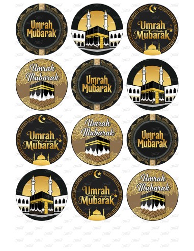 Eetbare Print Umrah Mubarak Zwart/Goud Cupcakes - 6cm