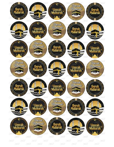 Eetbare Print Umrah Mubarak Zwart/Goud Mini Cupcakes - 3,5cm