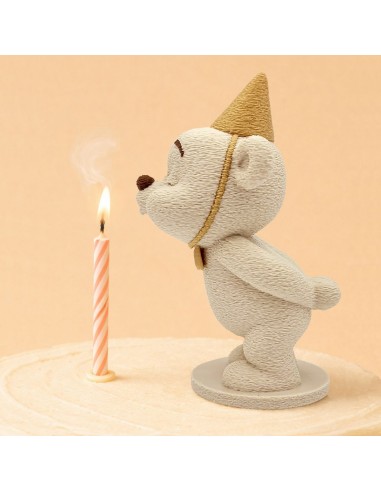 3D Taarttopper op Maat: Beertje Blaast Kaarsje Beige/Goud