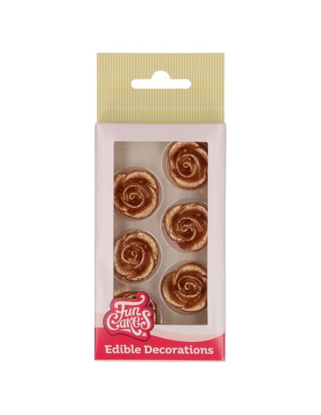 FunCakes Fondant Decoratie Rozen Brons Goud -6st-