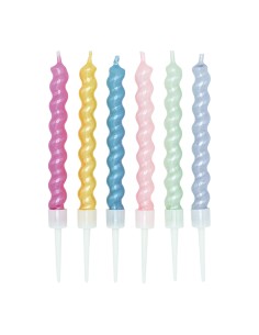 Kaarsjes Gekleurd & Gedraaid Pastel -6st-